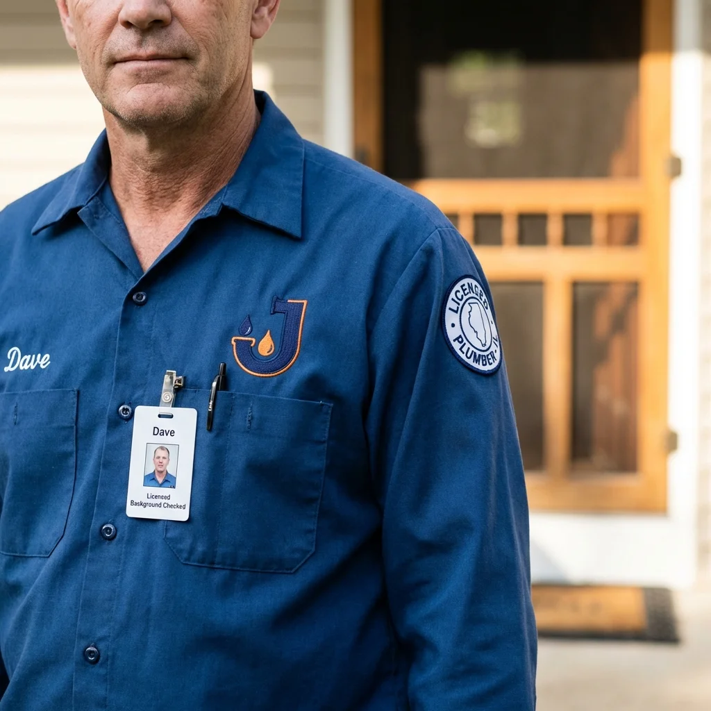Licensed plumber showing ID badge in Biscoe, NC