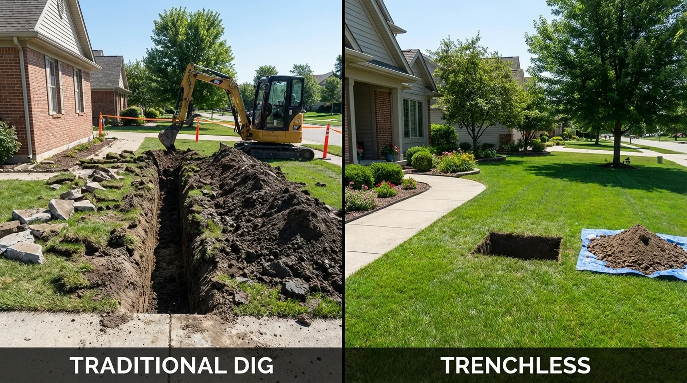 Trenchless sewer repair with minimal yard damage versus traditional excavation in Biscoe, NC